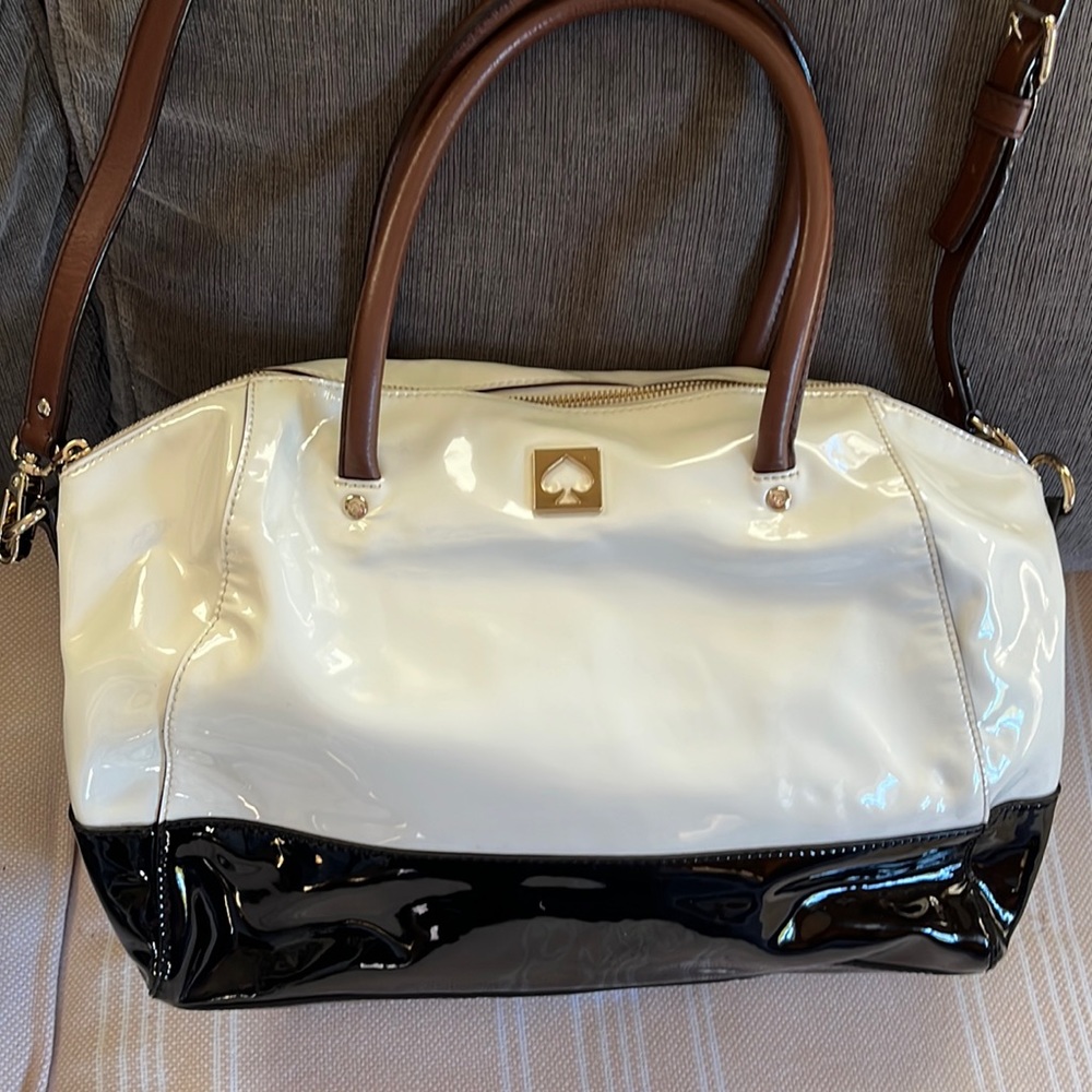 Large black and white Kate Spade satchel bowling bag style purse